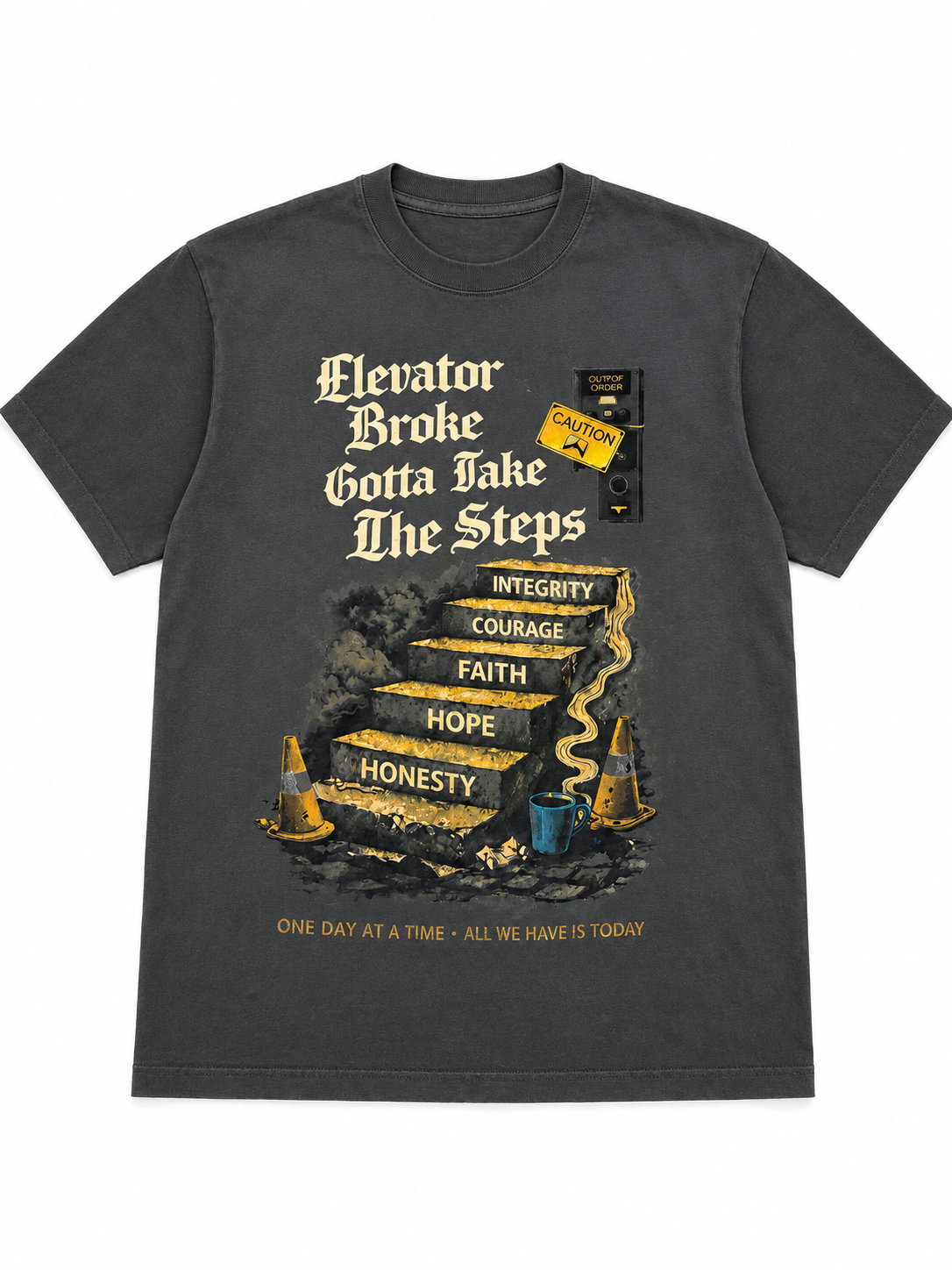 Elevator Broke Charcoal acid wash T-Shirt