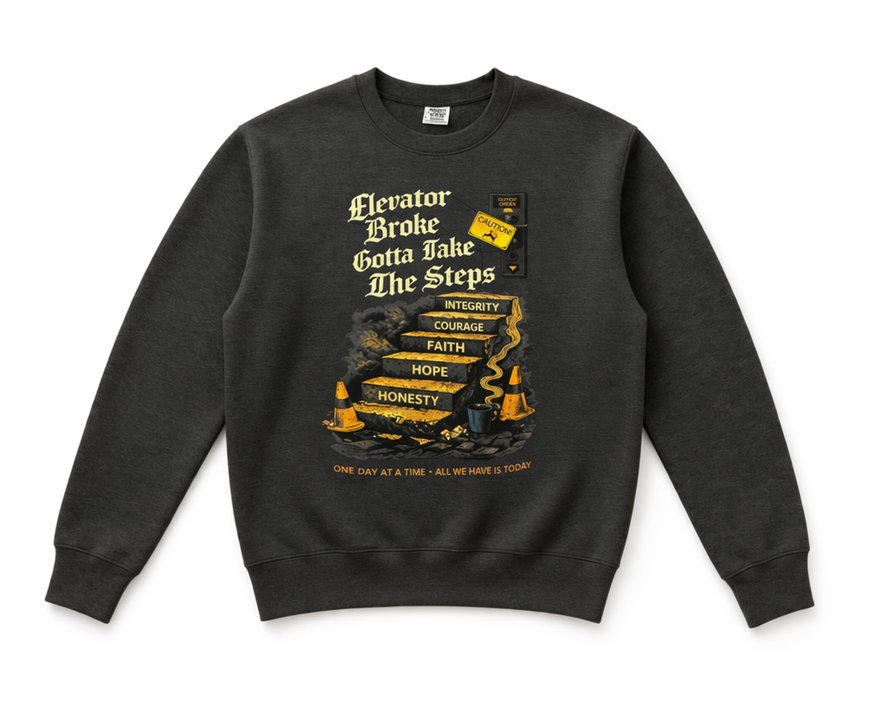 Elevator Broke Charcoal Crew Neck