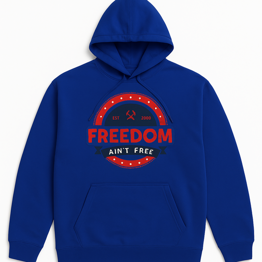 Freedom Aint Free Royal with red hoodie