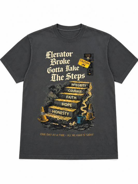 Elevator Broke Charcoal acid wash T-Shirt