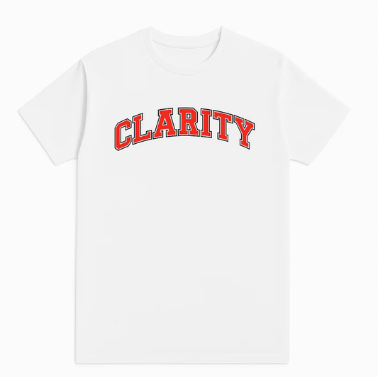 Clarity t-shirt white with red print